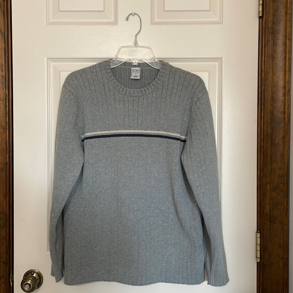 Old Navy Gray Blue White Stripe Cotton Sweater Sz. Large